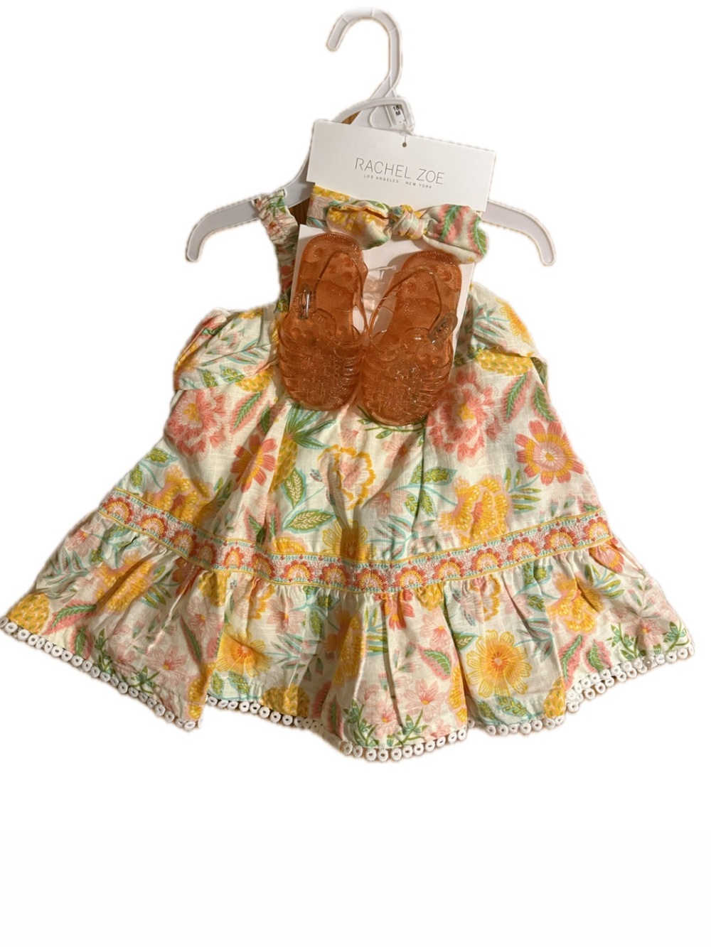 Rachel Zoe Baby Girls Floral Sundress, Matching Diaper Cover, & Jelly Sandals
